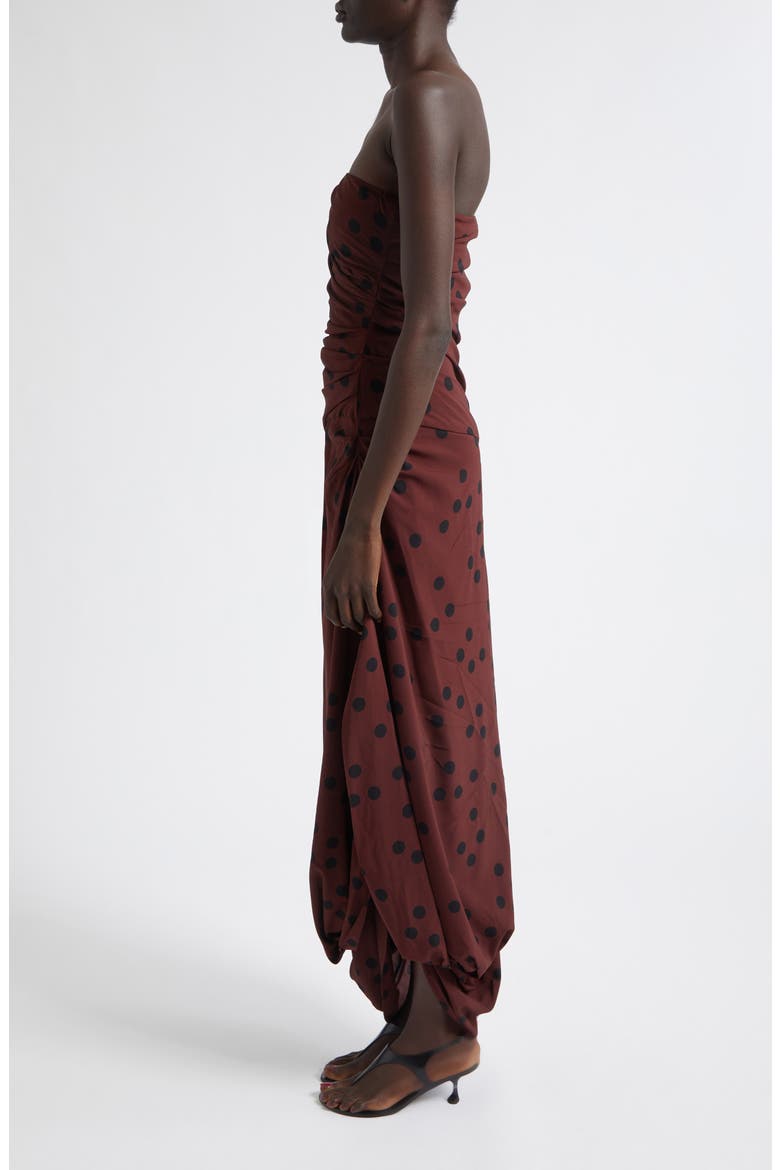 Nayara Dot Print Strapless Asymmetric Midi Dress, Alternate, color, ESPRESSO MULTI