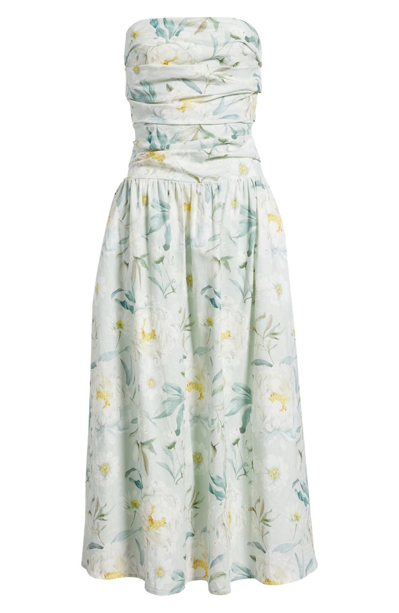 En Saison Marlowe Floral Cutout Back Drop Waist Midi Dress, Alternate, color, Sage White Yellow