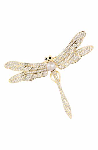 Cubic Zirconia & Imitation Pearl Dragonfly Brooch