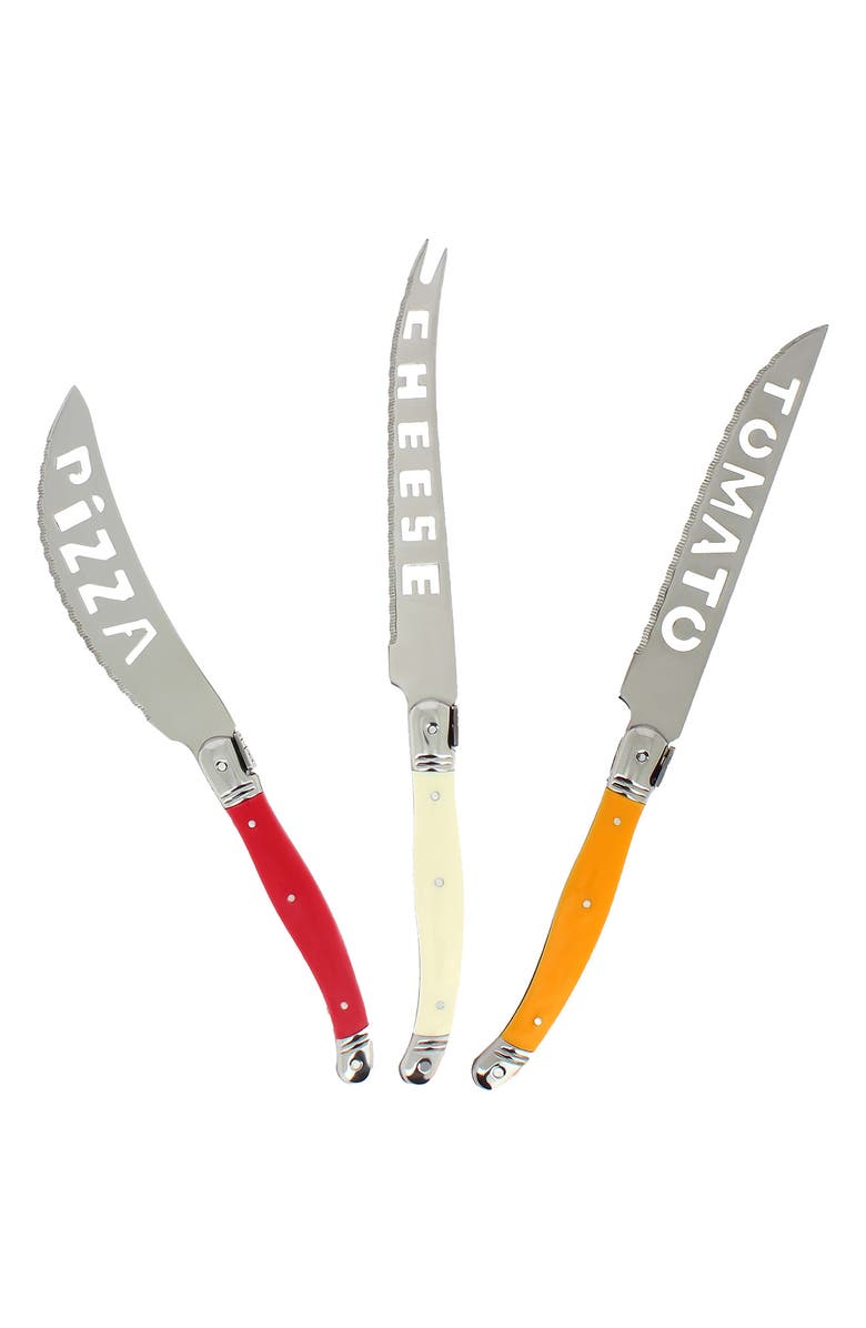 FRENCH HOME 3-Piece Laguiole Pizza Tomato & Cheese Knife Set, Alternate, color, Orange/Red/Cream