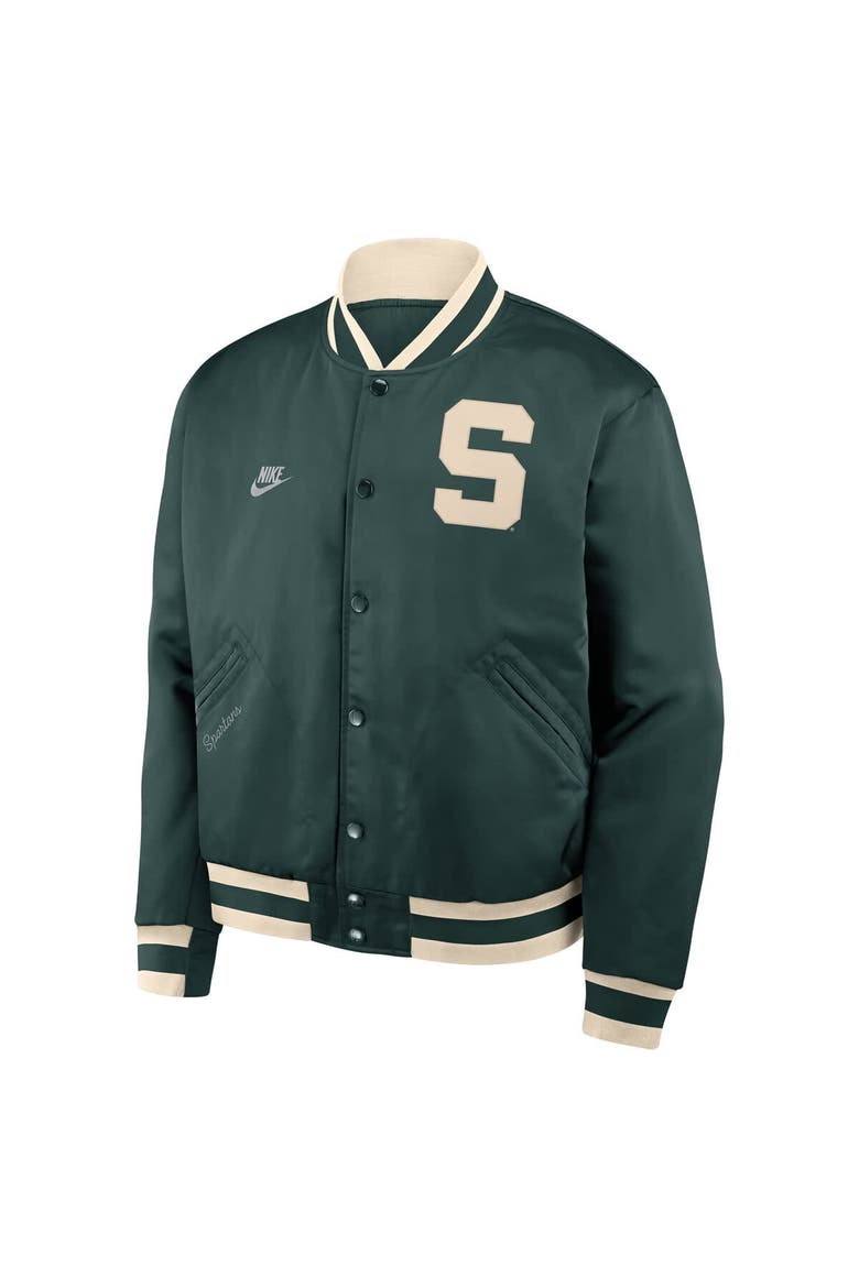 Men's Nike Green Michigan State Spartans Legacy Full-Snap Bomber Jacket, Alternate, color, Green