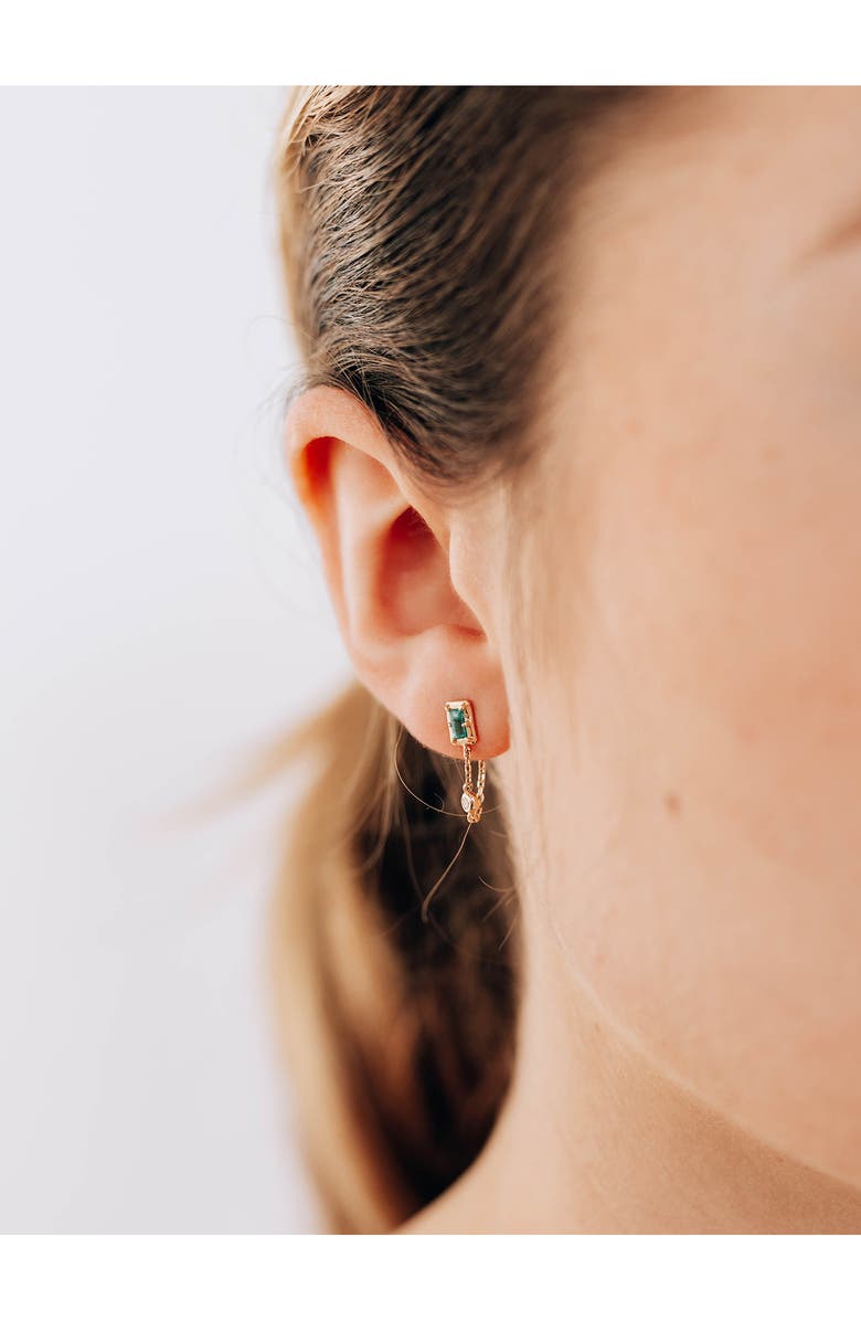 Anzie Clo Emerald Baguette Chain Detail Stud Earrings, Alternate, color, Green