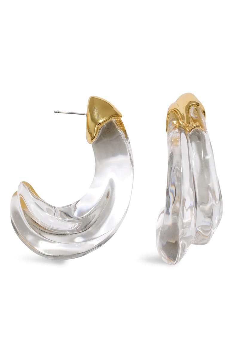 Alexis Bittar Liquid Molten Lucite<sup>®</sup> Large Wave Hoop Earrings, Main, color, Gold/ Clear