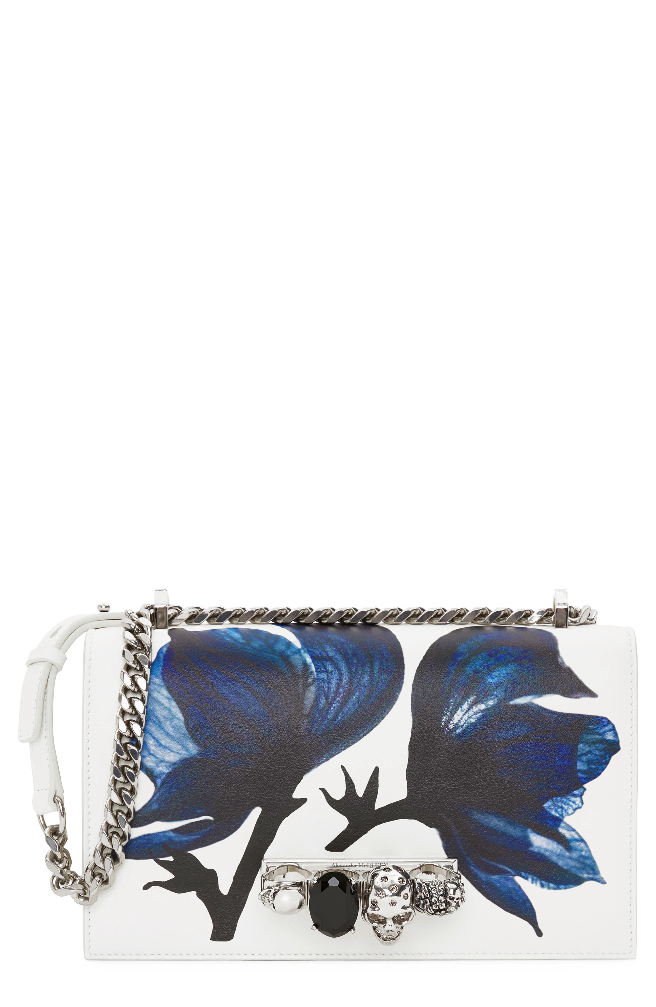 McQueen Jeweled Knuckle Ring Leather Shoulder Bag, Main, color, 