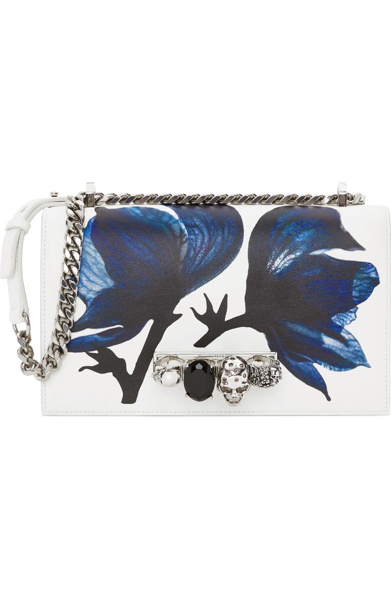 McQueen Jeweled Knuckle Ring Leather Shoulder Bag, Main, color,