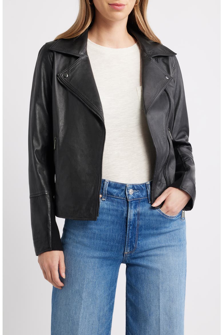 Leather Moto Jacket, Main, color, BLACK