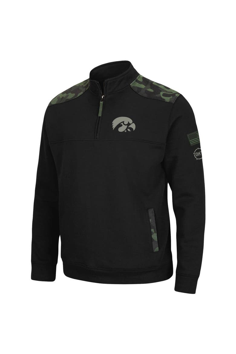 Men's Colosseum Black Iowa Hawkeyes OHT Military Appreciation Commo Fleece Quarter-Zip Jacket, Alternate, color, Black
