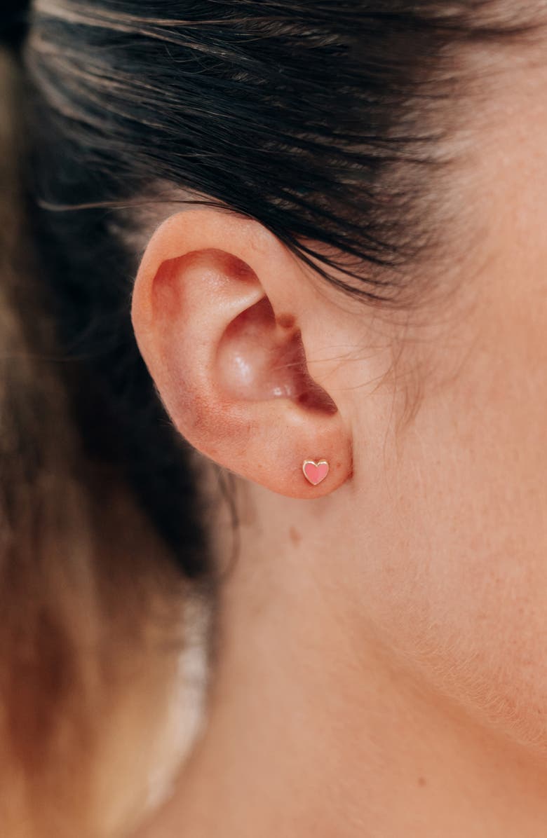 Anzie Enamel Heart Stud Earrings, Alternate, color, Pink