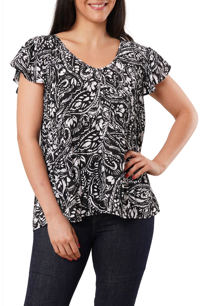 Pleated Flutter Sleeve Top, Main, color, ROSALIE