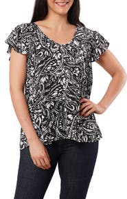 SUNNY LEIGH Pleated Flutter Sleeve Top