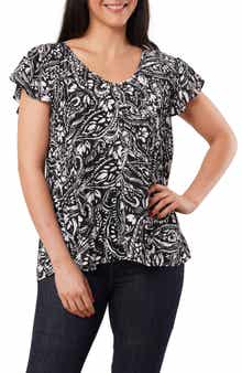 SUNNY LEIGH Pleated Flutter Sleeve Top