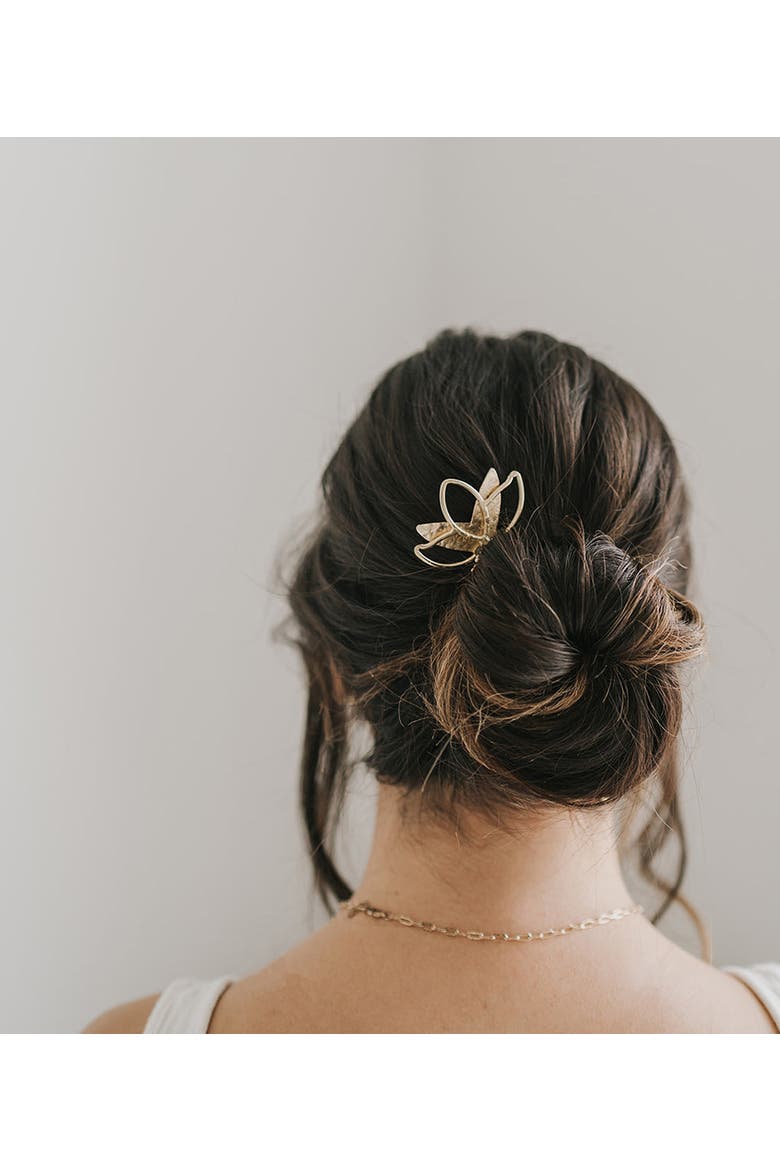Kairavini Lotus Hair Pin, Alternate, color, Metallic Gold