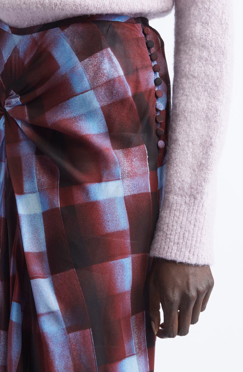 Dries Van Noten Smila Spray Painted Check Draped Maxi Skirt, Alternate, color, Burgundy