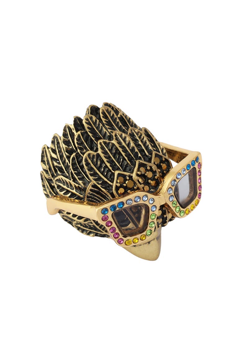 Sunglass Eagle Cocktail Ring, Alternate, color, BRASS