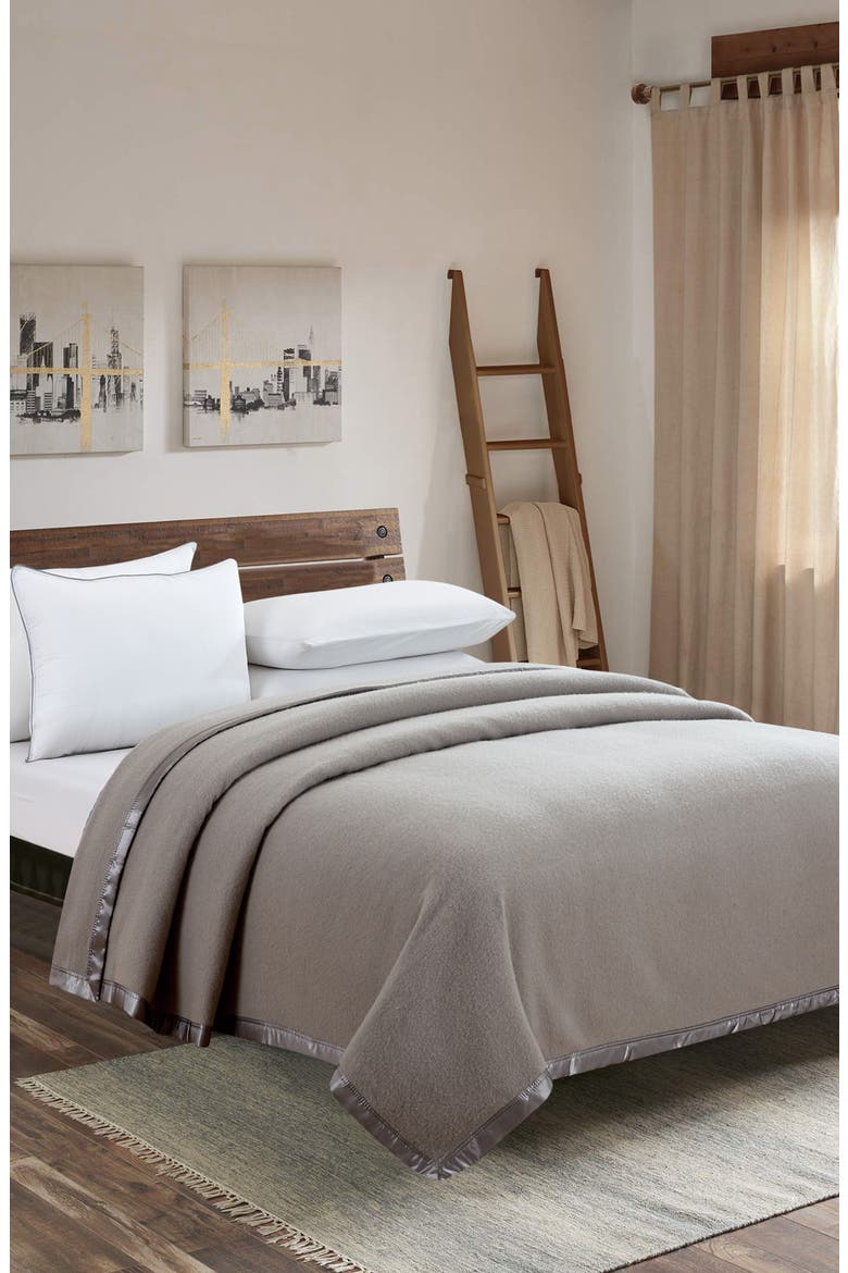 Wool & Satin Trim Blanket, Alternate, color, GREY