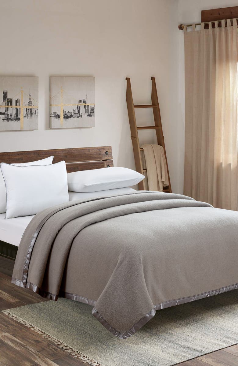 MELANGE HOME Wool & Satin Trim Blanket, Alternate, color, Grey