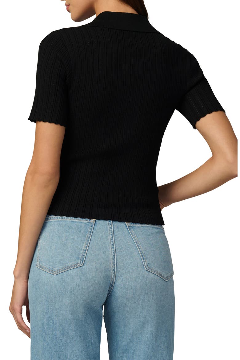 The Jess Pointelle Polo Sweater, Alternate, color, BLACK