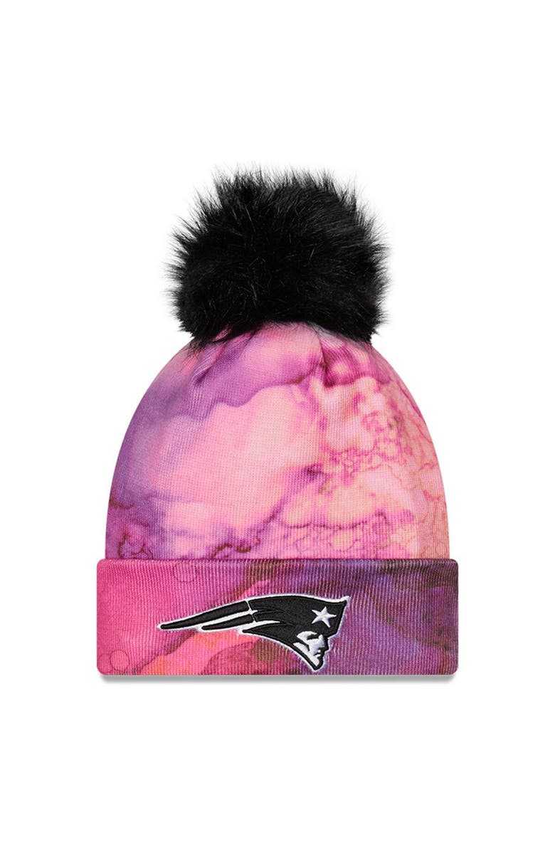New Era Women's New Era Pink/Black New England Patriots 2022 NFL Crucial Catch Pom Knit Hat, Main, color, 