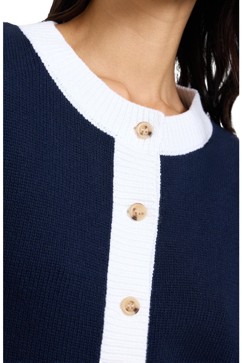 Cotton Fitted Cardigan, Alternate, color, OFF WHITE/NAVY
