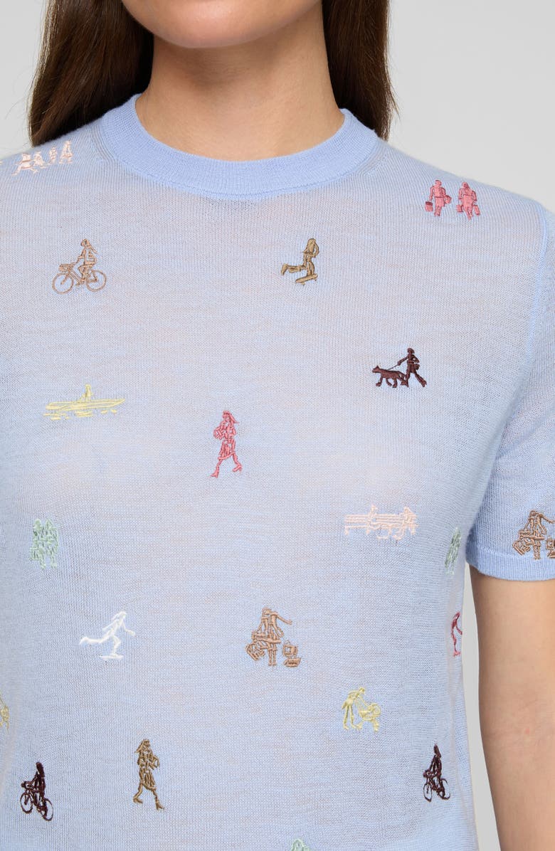 Lafayette 148 New York New York Embroidered Cashmere Sweater, Alternate, color, Skyline Blue Multi