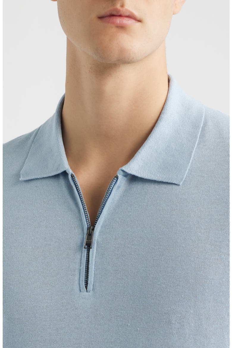 Norbertino Cotton Short Sleeve Tipped Sweater, Alternate, color, LIGHT/ PASTEL BLUE