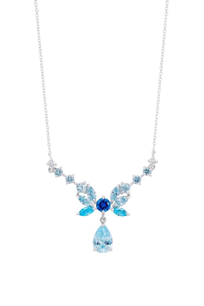 Lab Grown Sapphire Bow Pendant Necklace, Main, color, BLUE
