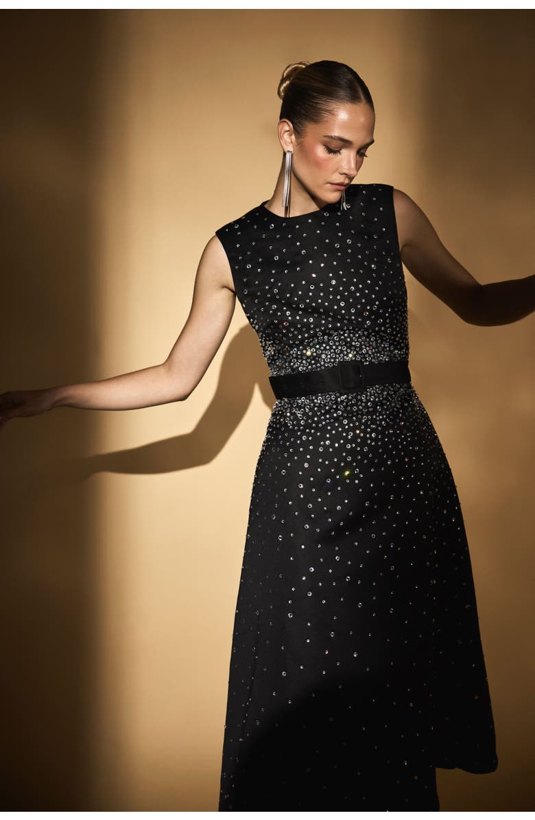 Coast Hotfix Diamante Midi Dress, Alternate, color, Black