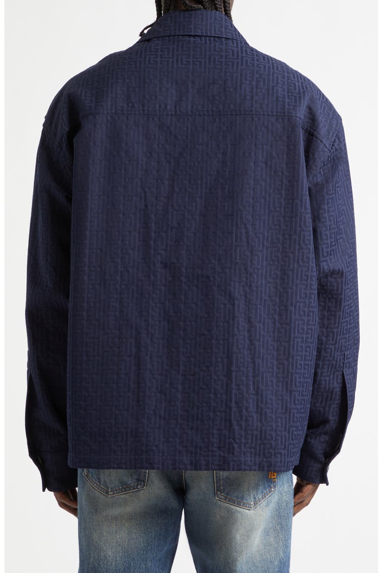 Monogram Cotton Jacquard Button-Up Shirt, Alternate, color, 6UB MARINE