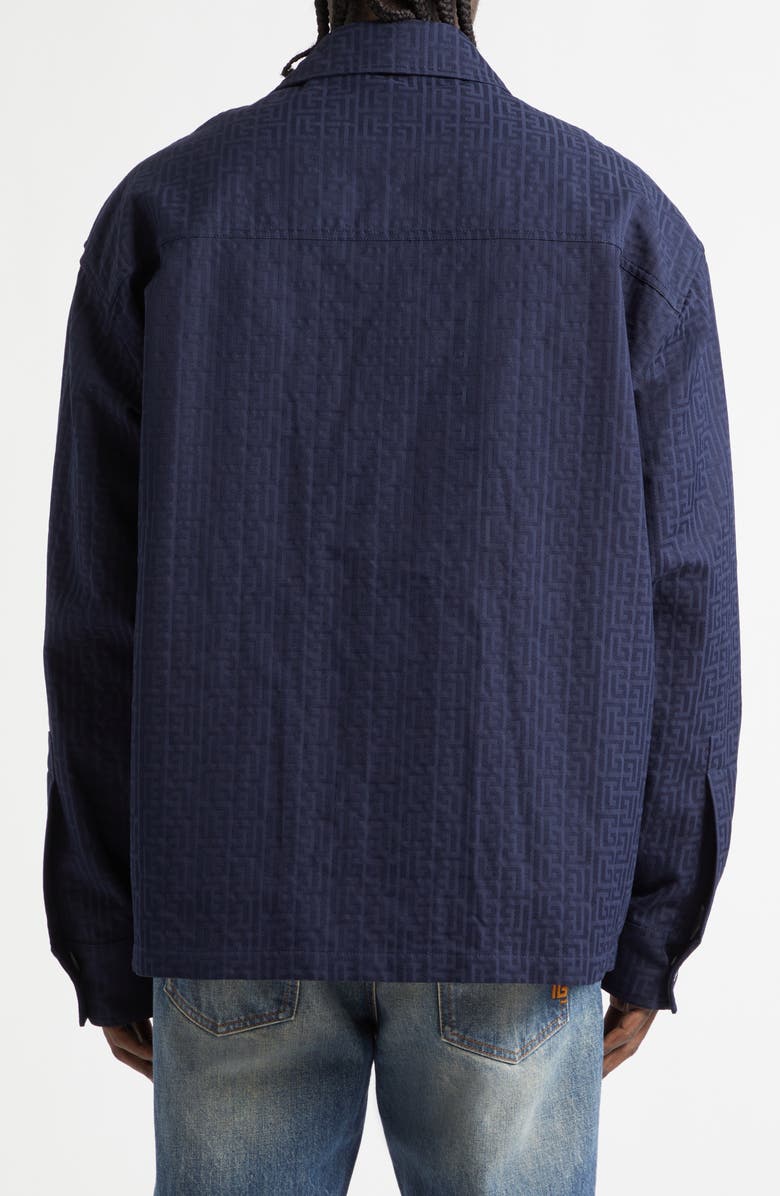Balmain Monogram Cotton Jacquard Button-Up Shirt, Alternate, color, 6Ub Marine
