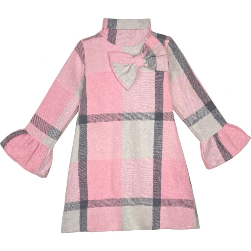 Mia Belle Girls Kids' Classic Plaid Long Sleeve Shift Dress In Pink