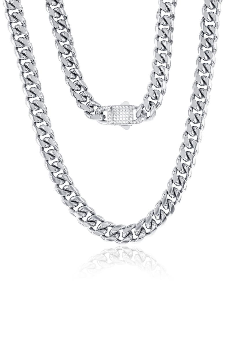 Men's Miami Cuban Link Chain Necklace, Main, color, SILVER