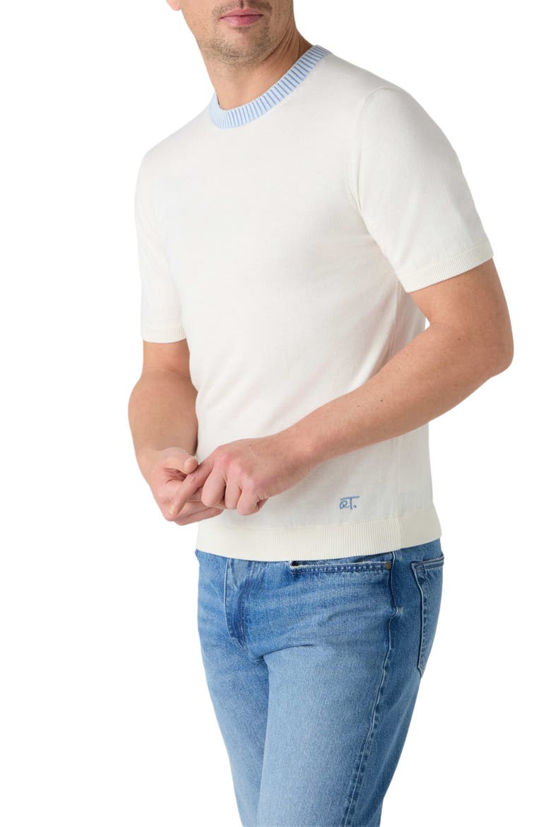 Gibson Cotton Cashmere Short Sleeve Crewneck Sweater, Main, color, White/Blue