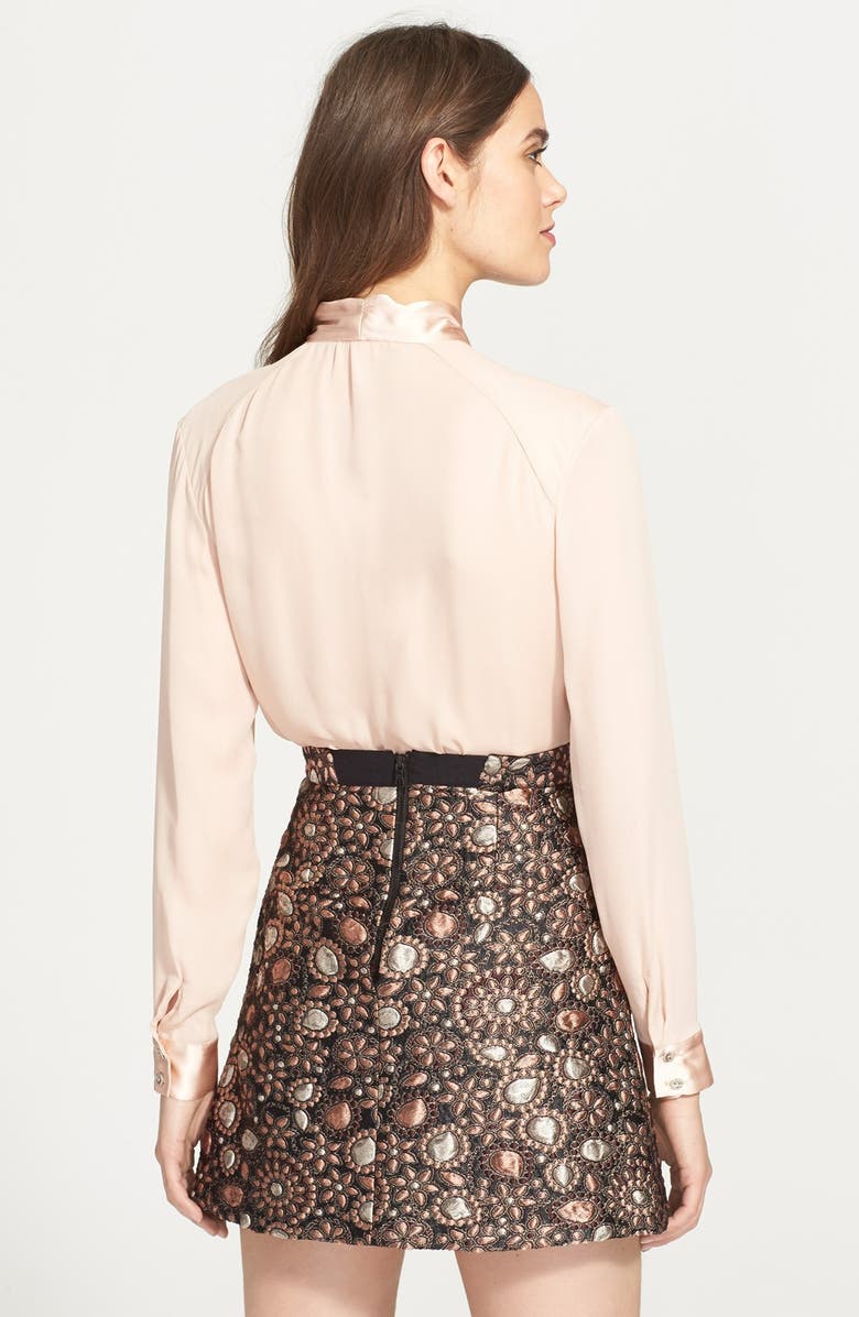 Alice + Olivia 'Irma' Tie Neck Silk Blouse, Alternate, color, 