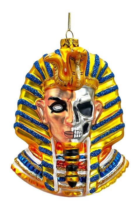 Half Skull Pharaoh Glass Ornament