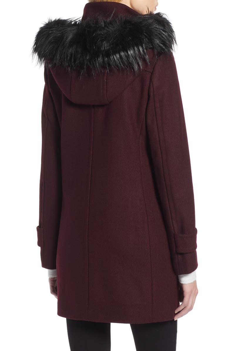 Cole Haan Signature Wool Blend Twill Duffle Jacket with Faux Fur Trim, Alternate, color,