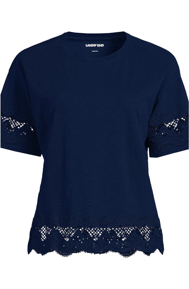 Lands' End Plus Size Short Sleeve Slub jersey Eyelet T-Shirt, Alternate, color, Deep Sea Navy