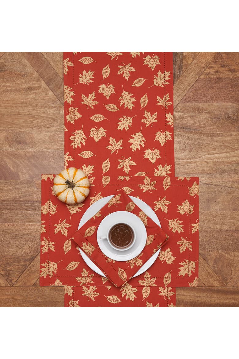 Lux Autumnal Leaf Fall Harvest Placemat Set of 6 14" x 20", Alternate, color, Gold