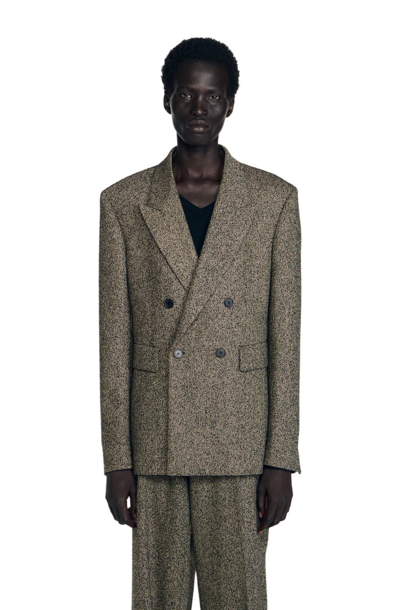 SANDRO Double-breasted suit jacket, Alternate, color, String Chine