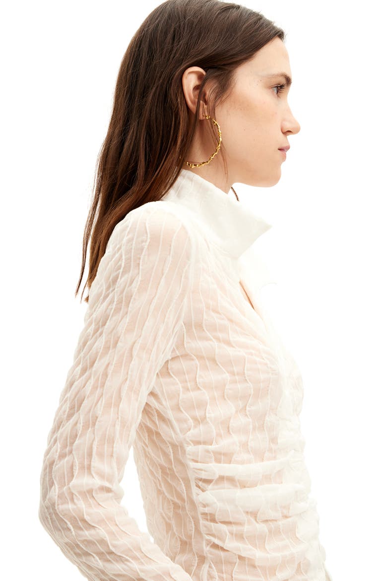 Leslie Textured Mesh Hook & Eye Shirt, Alternate, color, WHITE