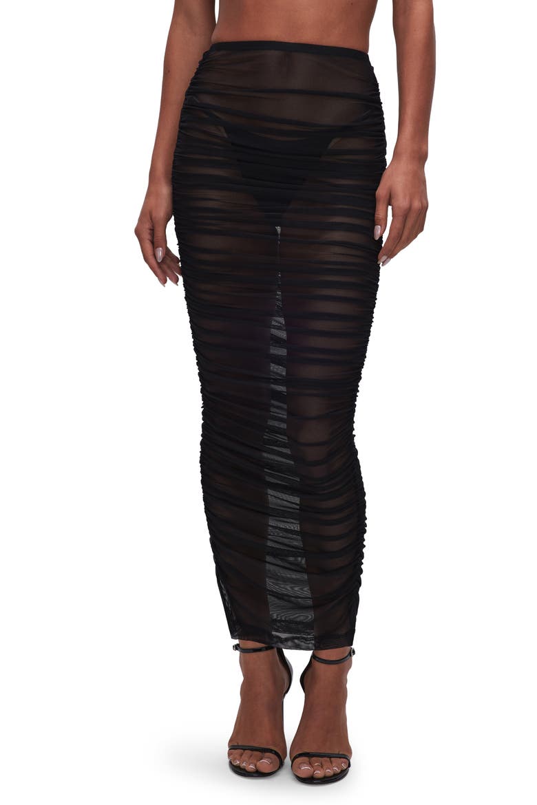 Ruched Mesh Cover-Up Maxi Skirt, Main, color, BLACK001