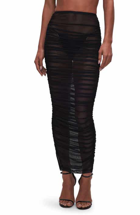 Ruched Mesh Cover-Up Maxi Skirt