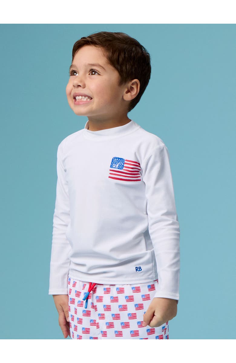 RuggedButts UPF50+ Sun Protected Applique Long Sleeve Rash Guard, Alternate, color, Freedom Flag White