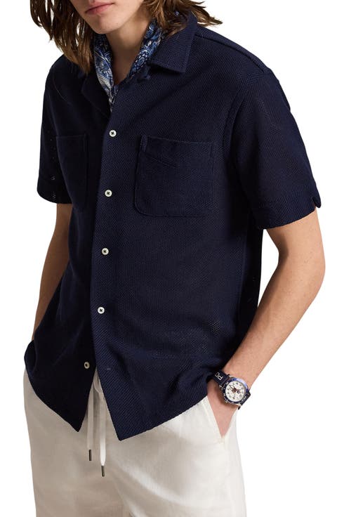 Textured Pointelle Linen Camp Shirt