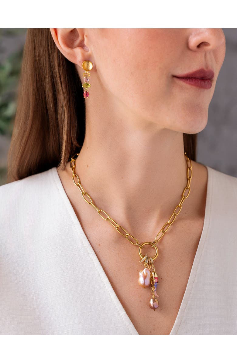 Loni Paul Jewelry Peach Baroque Pearl Charm Cluster Necklace, Alternate, color,