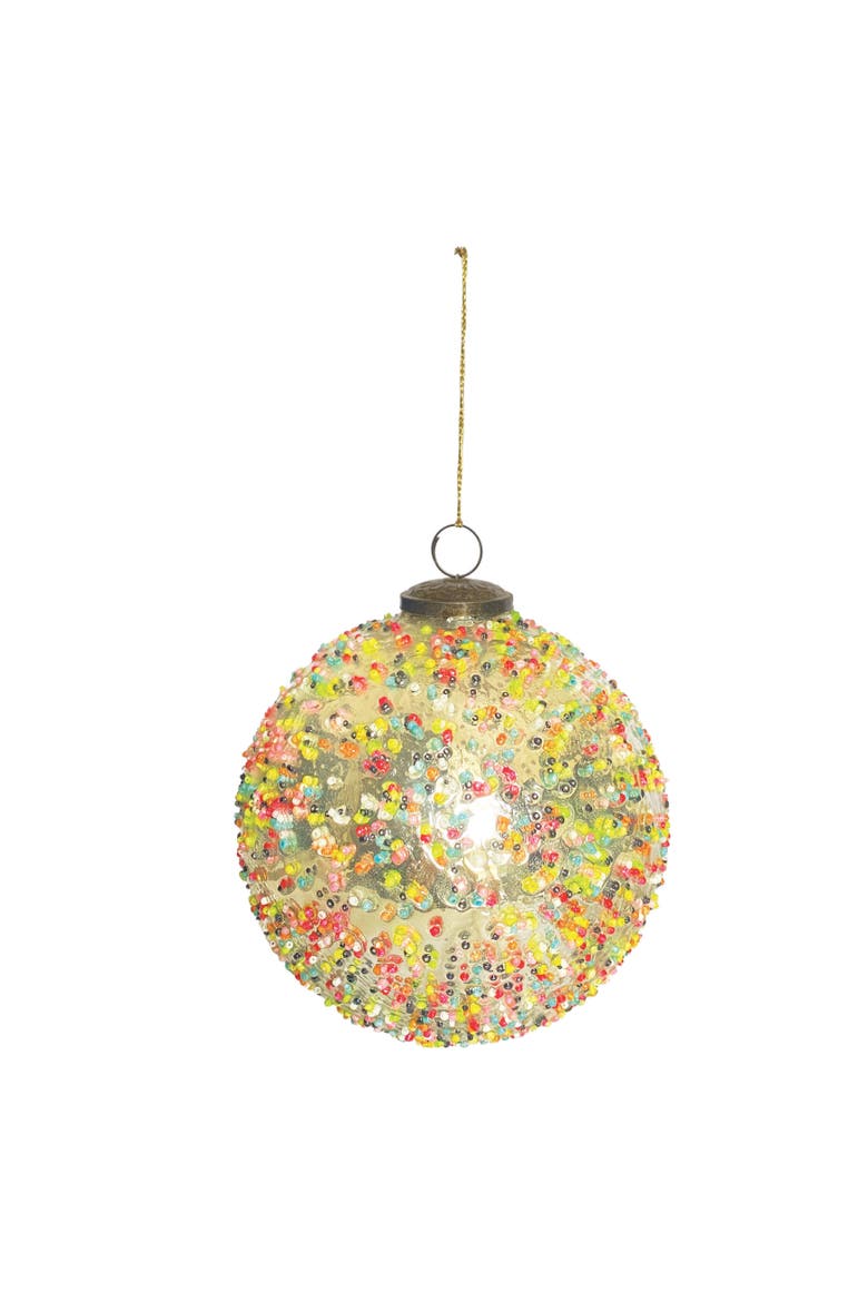 Bohemian Glass Ball Ornament with Beaded Detail, Main, color, Multicolor