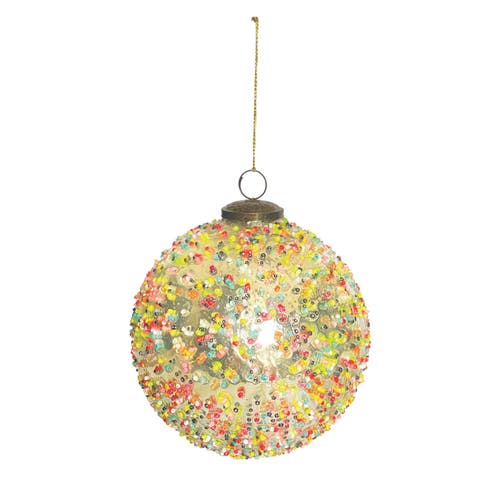 Bohemian Glass Ball Ornament with Beaded Detail