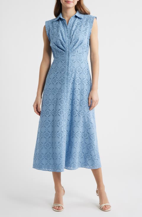 Eyelet Embroidery Sleeveless Shirtdress