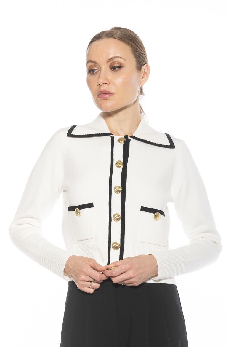 Mari Tipped Sweater Jacket, Alternate, color, IVORY