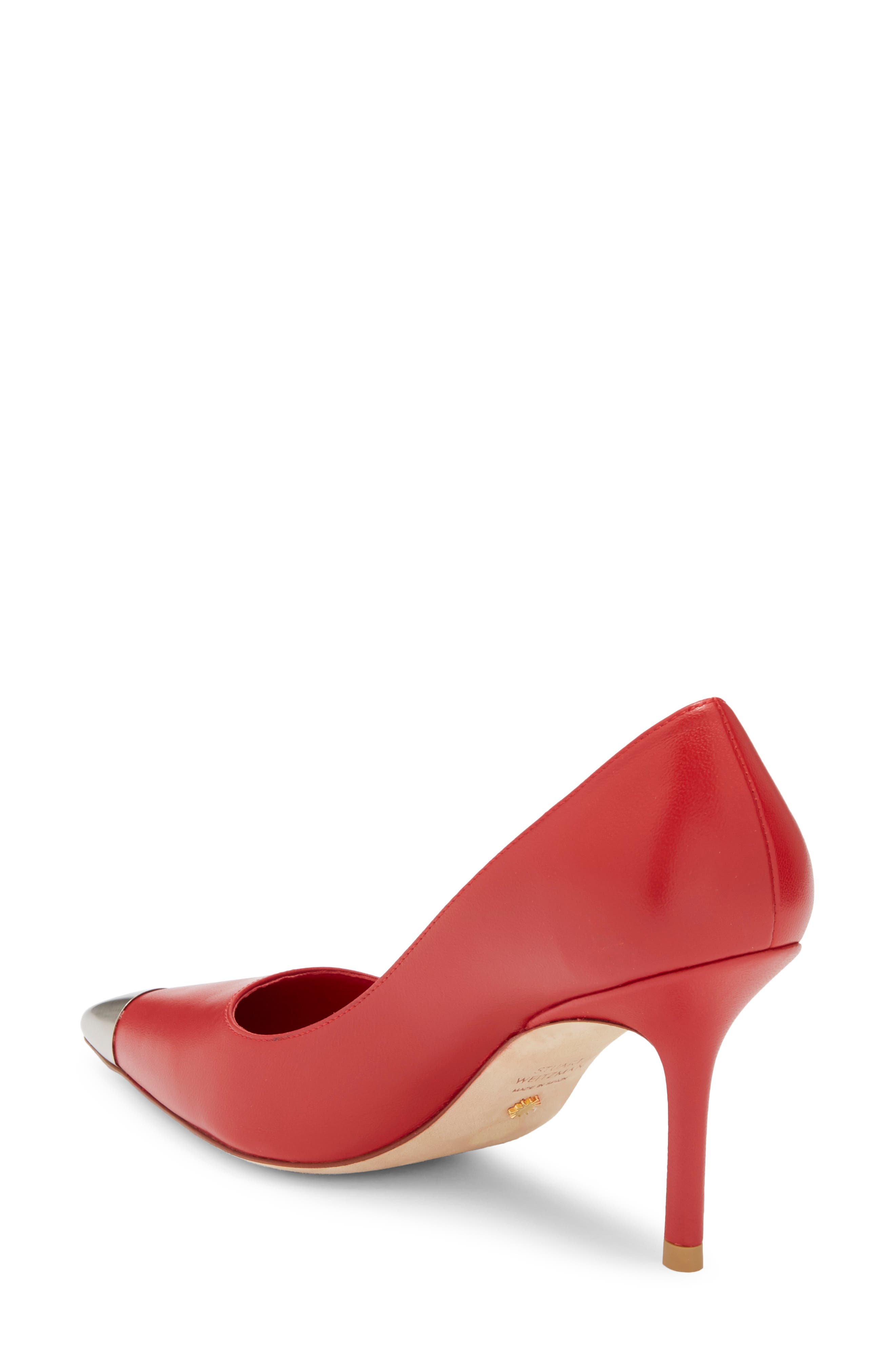 Stuart Weitzman Stuart Capsize Pointed Toe Pump, Alternate, color, Cherry/ Brushed Silver