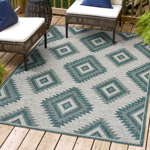 Jonathan Y Lior Geometric Moroccan Diamond Indoor/outdoor Area Rug In Turquoise/cream